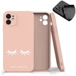 Coque rose Iphone 12 12 PRO eyes blanc kawaii personnalisee