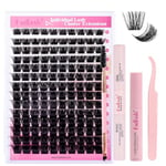 Fadlash Eyelash Extension Kit 0.07 D 8-16mm 200D Wispy Lashes Cluster Lashes Glue Bond And Seal With Tweezers&Eyebrow Brush Eyelash And Lash Adhesive Remover DIY At Home