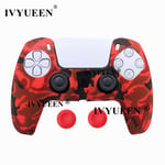 Camo Rouge - Impression Par Transfert'eau Coque En Silicone Pour Manette Playstation 5 Ps5, Peau De Protection Pour Manettes Dualsense