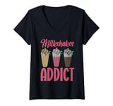 Womens Milkshake Addict Cute Dessert V-Neck T-Shirt