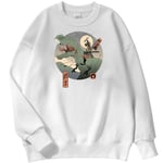 YOUQU Sweat Femme,Col Rond Polaire Décontracté Ample Pull Graphique Imprimé Dinosaure Ukiyoe, Blanc, M