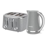 GEEPAS Textured 1.7L Jug  Kettle & 4 Slice Wide  Slot Bread Toaster Set Grey