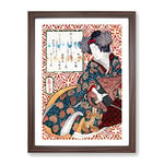 Lady Playing An Instrument By Yashima Gakutei Asian Japanese Framed Wall Art Print, Ready to Hang Picture for Living Room Bedroom Home Office Décor, Walnut A4 (34 x 25 cm)