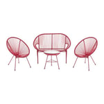 Vente-unique.com Salon de jardin en fils de résine tressés : 2 fauteuils, un banc et une table - Terracotta - ALIOS III de MYLIA