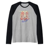 Skeleton Bone Zombie Blood Rib Halloween Costume Raglan Baseball Tee