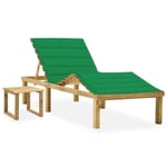 6093NEWFR® Chaise longue de jardin Ergonomique Transat 2 en 1 Bains de soleil, avec table et coussin Pin imprégné