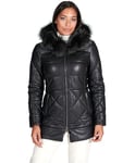 D'Arienzo Doudoune en Cuir Noir Femme avec Capuche Bordé Fourrure Manteau Cuir Véritable Made in Italy Chloe M/Noir