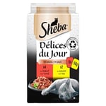 SHEBA Délices du Jour Set de 12 x 6 Sachets Fraîcheur aux Viandes en Sauce pour Chat 50 g