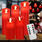 Hengda - TolleTour Lot de 5 Bougies à led en cire avec télécommande chronométré Lumières led vacillante fixe Bougie chandelle - rouge