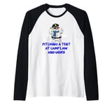 Pitching a Tent at Camp Law and Order Funny Humor Raglan Baseball Tee