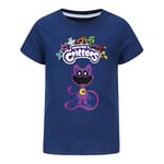 7-14 år barn pojkar flickor leende critter CatNap T-shirt tryckt kortärmad sommar casual tee toppar T-shirt present[HK] Navy Blue 9-10 Years