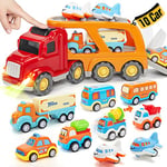 hahaland Jouet Voiture pour Enfant 2 3 4 Ans, 10 PCS Camion Jouet avec Sons et Lumières pour Enfant 3 Ans Cadeau de Transporteur Voiture Jouet pour Garçon Enfant 2 3 4 Ans