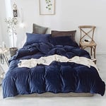 Sedefen Flanelle Housse de Couette 200x200cm + 2 Taies d'oreiller 65x65cm Bleu Marine Parure de lit 2 Personnes Peluche Hiver Chaude Duveteuse Ado Linge de lit Avez Fermeture Éclair