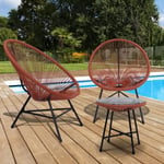 IDMARKET Salon de jardin IZMIR table et 2 fauteuils oeuf cordage terracotta