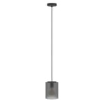 Eglo Suspension luminaire Colomera, lampe de plafond suspendue, lustre élégant pour salle à manger, métal noir et verre fumé, douille E27, Ø 15 cm