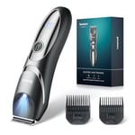 KENSEN Body Hair Trimmer Men, IPX7 Waterproof Pubic Ball Trimmer with Light & Ceramic Blade, Safe Mens Body Shaver for Groin Pube Intimate, 120 Minutes Working Times Ball Body Groomer Kit With 2 Combs