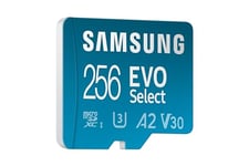 Samsung EVO Select (2024) microSD card + SD adapter, 256GB, Memory card for smartphone and tablet, UHS-I U3, 4K UHD, Full HD, 160 MB/s Read, MB-ME256SA/EU