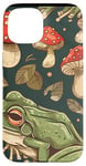 Coque pour iPhone 15 Vert Pop Art rayé mignon Cottagecore Grenouille et champignon