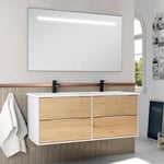 Meuble de salle de bain double vasque - 4 tiroirs - alba et miroir Led stam - 120cm