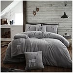 GC GAVENO CAVAILIA Teddy Stag Duvet Cover Kingsize, Super Soft & Fleece Bedding Set, Thermal Warm Quilt Covers, Emb Stag-Grey/Charcoal