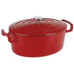 Sitram COCOTTE ovale en fonte émaillée grande capacité 6,5 litres - Extérieur rouge brillant, intérieur noir mat - toutes sources de chaleur y compris induction et four - 711088