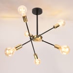 Plafonnier Lustre LED 6x E27 Douille Lampe Vintage Rétro Luminaire Salle à Manger Chambre Noir et Cuivre