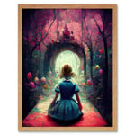 Alice In Wonderland Through Looking Glass Enchanted Pink Forest Art Print Framed Poster Wall Decor 12x16 inch