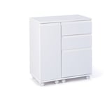 Ebuy24 - Lapo Bureau sur roulettes avec plateau extensible, 3 tiroirs, 1 porte, blanc.