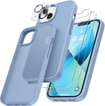 4 En 1 Coque Pour Iphone 13 Avec 2 Verre Trempé Et 1 Caméra Protecteur, [Protection Militaire] Antichoc Antirayures Etui Trans Mat Protection Housse Pour Iphone 13, Bleu Clair