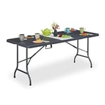 Relaxdays Table de Jardin, Aspect rotin, Forme carrée, HxLxP: 72x180x74 cm, Plastique, métal, Pliable, Gris