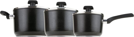 Prestige Duraforge Induction Aluminium Saucepan, Black, Set of 3