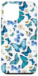 iPhone 14 Pro Max Blue Butterflies on White with Floral Accents Case