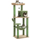 Arbre à Chat en Bois, Tour de Chat Moderne, avec Griffoirs Sisal, Condo Confortable et Grand Hamac, 143cm, Vert - Pawz Road