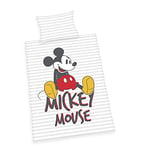 Herding Parure de Lit Biologique Disney Mickey Mouse, Taie d'Oreiller 40 x 60 cm avec Ouverture Portefeuille, Housse de Couette 100 x 135 cm, Avec Fermeture Éclair Facile à Utiliser, 100% Coton/Linon