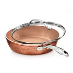 Gotham Steel Hammered Copper Collection – 10 Inch Nonstick Fry Pan with Lid, Premium Cookware, Aluminum Composition with Induction Plate for Even Heating, Dishwasher and Oven Safe