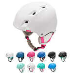 meteor Casque de Ski Snowboard Sport Helmet Homme Femme avec Ceinture Ajustées d'hiver Fentes d'Aération Mentonnière Rembourrée Clip à Masque de Ski (XS 48-52 cm, Blanc/Rose)