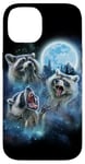 Coque pour iPhone 14 Cosmic Raccoon Trio hurlant sous la galaxie glacée au clair de lune