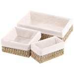 OUTBROS Set de 3 Paniers de Rangement en Osier, Boite Tressés, Caisse Décoratifs avec Doublure, Pour Chambre, Salle de Bain, Bureau, Corde D'herbe, STB202-Q