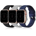 Wepro Pack 3 Straps Compatible with Apple Watch Strap 44mm 40mm 38mm 42mm 45mm 41mm, Soft Silicone Strap Compatible with iWatch Series 7 6 5 4 3 SE, 42mm/44mm/45mm-S, Black/Grey/Blue