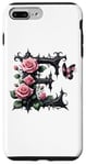 Coque pour iPhone 7 Plus/8 Plus Letter E Initial Floral Monogram Rose Pink Flower Butterfly