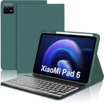 Clavier pour Xiaomi Pad 6/6 Pro 11 Pouces 2023, AZERTY Clavier Rétro-éclairé Bluetooth sans Fil Amovible Magnétique pour Tablette Xiaomi Pad 6/6 Pro, Vert foncé