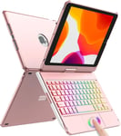 Clavier AZERTY pour iPad 9/8/7ème Génération 10.2"" 2021/2020/2019, 360° Touchpad Flip Coque Dure Slim Cover, Rose Gold