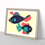 The Surprising Fish Abstract H1022 WHT Framed Print for Living Room Bedroom Home Office Décor, Wall Art Picture Ready to Hang, Oak A4 Frame (34 x 25 cm)