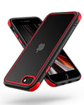 MobNano Coque Compatible avec iPhone SE 2020/2022 5G et iPhone 7/8 360 degrés Antichoc Pro Anti-Rayures Transparente PC/TPU Silicone Etui pour iPhone 7/8/SE2020/SE2022 - Noir/Rouge