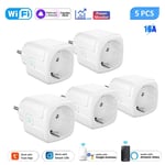 Aubess Smart Socket EU 16A AC100-240V Wifi Smart Plug Power Monitor,Alexa Google Home Voice Control Support Tuya Smart Life Andrea - Type 5pcs 16A