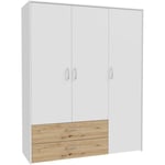 Armoire de chambre - Blanc mat / Chêne artisan - 3 portes et 2 tiroirs - 152,8 x 52,7 x 190,8 cm