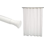 Amazon Basics Tringle à Rideau de Douche sans perçage, de 137 à 229 cm, Blanc & Rideau de Douche en Polyester 180 x 200 cm Blanc