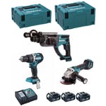 Makita - Kit DLX3093TJ (DGA513 DHP484 DHR202 3 x 5,0 Ah DC18RC makpac 2 makpac 3)