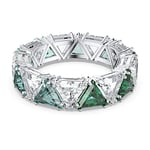 Swarovski Bague cocktail Ortyx, Cristaux taille triangle, Verte, Métal rhodié