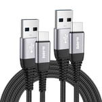 Câble USB C [3M, Lot de 2],Câble USB C Charge Rapide Nylon Tressé Cable Type C pour iPhone 15/15 Pro Max Samsung Galaxy S24 Plus Ultra S23 S22 S21 A54 A34 Redmi Note 12 Pro 11 P60 P50 Manette PS5